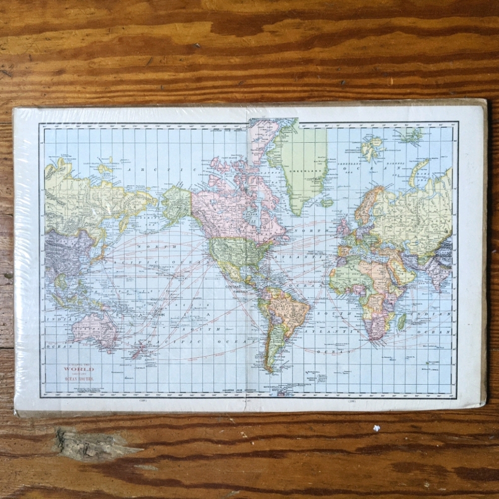 Vtg World Map of Ocean Routes